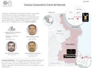 EE.UU. sanciona red de lavado del Cártel del Noreste vinculada a casinos en Tamaulipas